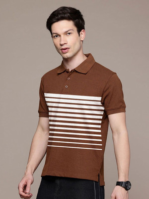 Moda Rapido Striped Men Polo Neck Brown T-Shirt