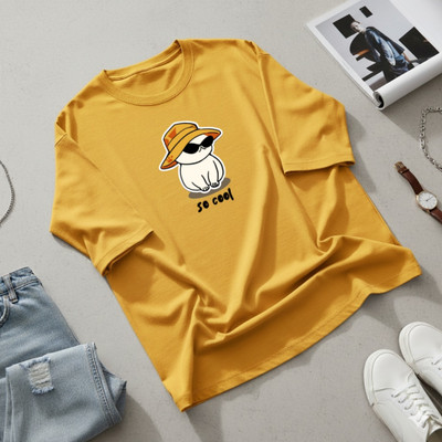 Royal Rajvnshi Printed Women Round Neck Yellow T-Shirt