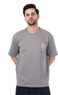 ROYAL LIYO Printed Men Round Neck Grey T-Shirt