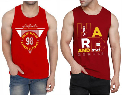 WOOSTRO Printed Men Scoop Neck Red, Maroon T-Shirt