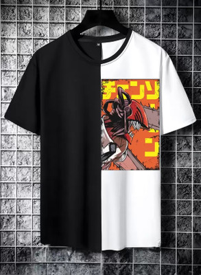 CHITRA STYLE Printed Men Round Neck Black, White T-Shirt
