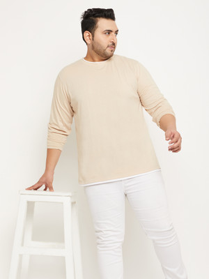 Club York Self Design Men Round Neck Beige T-Shirt