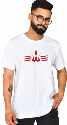 Burundi Blu Printed Men Round Neck White T-Shirt