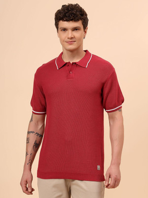 CANTABIL Solid Men Polo Neck Red T-Shirt