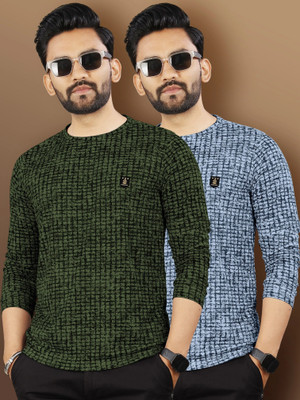VeBNoR Printed Men Round Neck Green, Blue T-Shirt