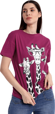 ikichic Printed, Typography Women Round Neck Pink T-Shirt