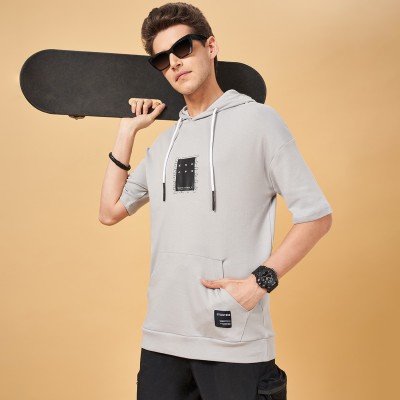 Street 808 by Pantaloons Solid Men Hooded Neck Grey T-Shirt