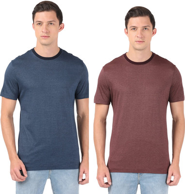 JOCKEY Solid Men Round Neck Dark Blue, Maroon T-Shirt