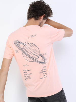 HIGHLANDER Printed Men Round Neck Pink T-Shirt