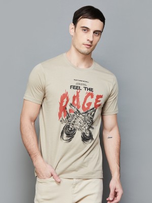 Forca by Lifestyle Printed, Typography Men Round Neck Beige T-Shirt