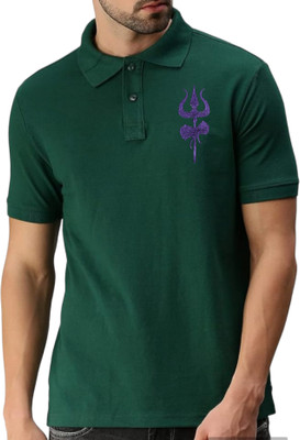 embos Self Design Men Polo Neck Dark Green T-Shirt