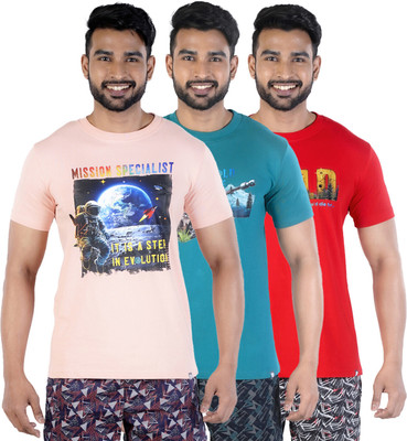 COLORS by Rupa Frontline Graphic Print Men Round Neck Pink, Green, Red T-Shirt