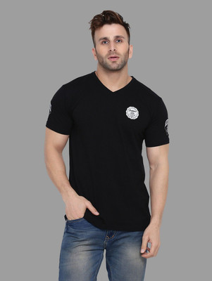 Trendfull Printed Men V Neck Black T-Shirt