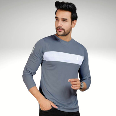 FICKA Solid Men Round Neck Grey T-Shirt