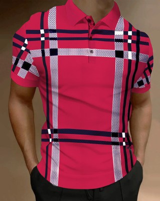 ENITOR Printed Men Polo Neck Pink T-Shirt