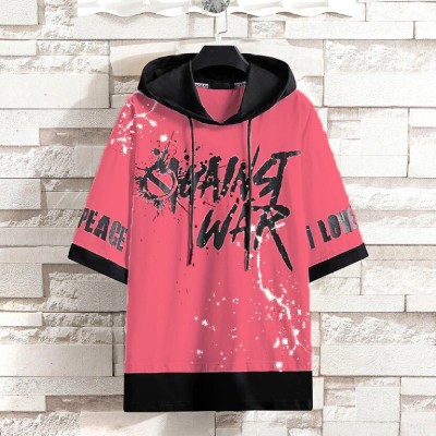 Elite Emporium Solid Men Hooded Neck Pink T-Shirt