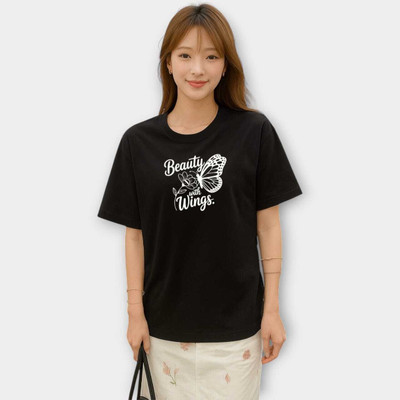MAJESTIC FASHION Printed Women Round Neck Black T-Shirt