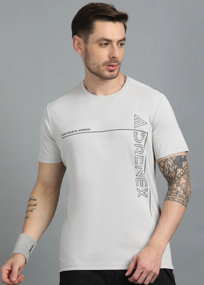 Adrenex Printed Men Round Neck Grey T-Shirt