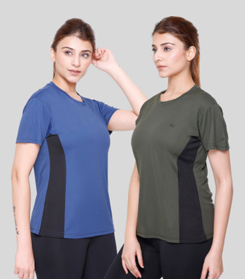 White Moon Colorblock Women Round Neck Multicolor T-Shirt