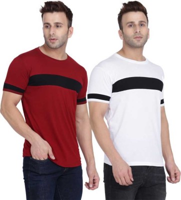 Phrill Colorblock Men Round Neck Maroon T-Shirt