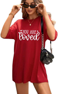 Fluffy Enterprises Printed Women Round Neck Red T-Shirt