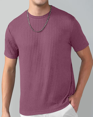 D.R fashion Self Design Men Round Neck Purple T-Shirt