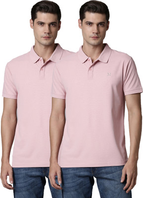 Maxzone Solid Men Polo Neck Pink T-Shirt
