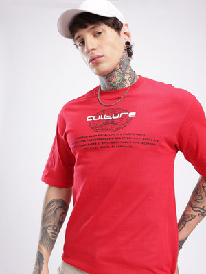 Glitchez Printed Men Round Neck Red T-Shirt