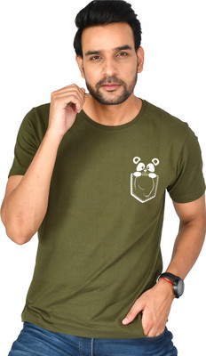 Burundi Blu Printed Men Round Neck Green T-Shirt
