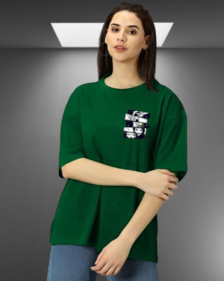 Lecowar Printed Women Round Neck Green T-Shirt