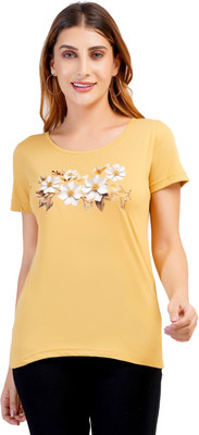 Romaisa Printed Women Scoop Neck Reversible Beige T-Shirt