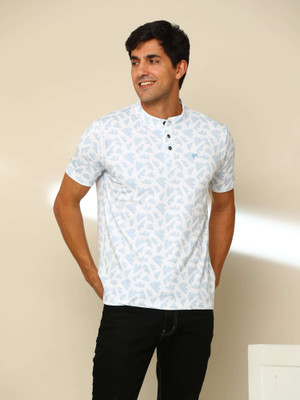 Estilocus Solid Men Henley Neck White T-Shirt