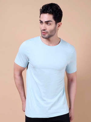 afap Solid Men Round Neck Blue T-Shirt