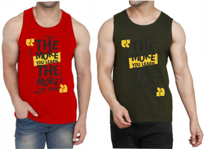 WOOSTRO Printed Men Scoop Neck Red, Dark Green T-Shirt