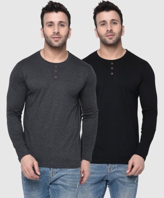 London Hills Self Design Men Round Neck Black T-Shirt