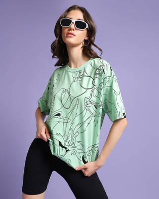 BEWAKOOF Printed Women Round Neck Green T-Shirt