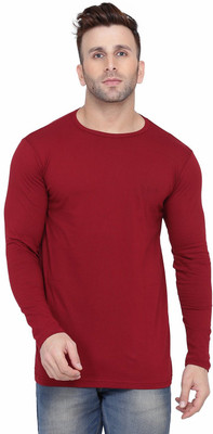 Money Leaf Solid Men Round Neck Maroon T-Shirt