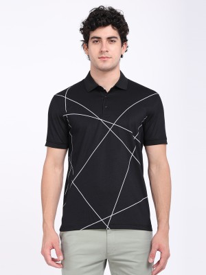 INDIAN TERRAIN Printed Men Polo Neck Black T-Shirt