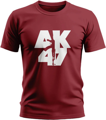 Warriorworld Graphic Print Men Round Neck Maroon T-Shirt