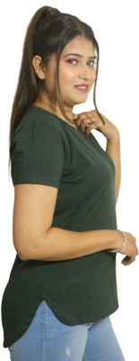 pinkshell Solid Women Round Neck Green T-Shirt