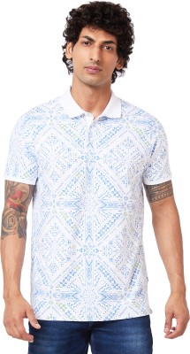 Spykar Printed Men Polo Neck White T-Shirt