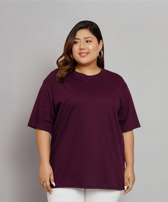 FUNDAY FASHION Solid Women Round Neck Purple T-Shirt