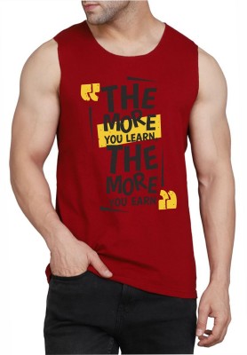 WOOSTRO Printed Men Scoop Neck Maroon T-Shirt