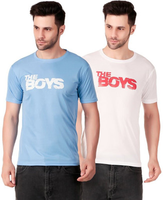 PUREHYPE Printed Men Round Neck Light Blue, White T-Shirt