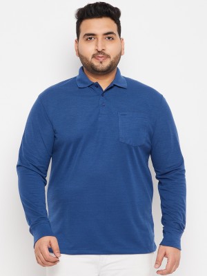 Adobe Solid Men Polo Neck Dark Blue T-Shirt