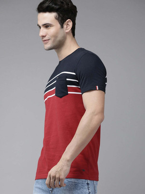THE BEAR HOUSE Striped Men Round Neck Red T-Shirt