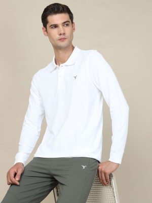 TECHNOSPORT Solid Men Polo Neck White T-Shirt