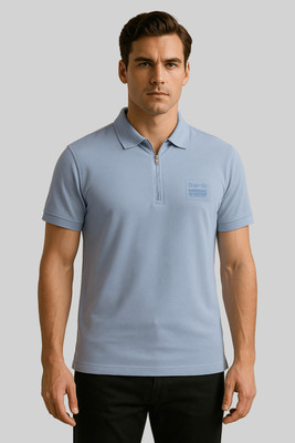 GO BIRDY Solid Men Polo Neck Blue T-Shirt