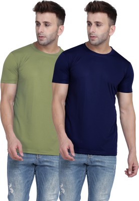 TQH Solid Men Round Neck Light Green, Dark Blue T-Shirt