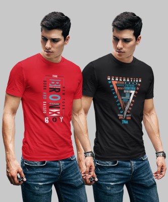 JILZ Printed Men Round Neck Red, Black T-Shirt